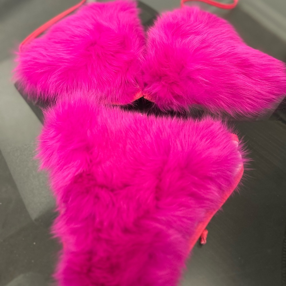 Vibrant Pink Fur Real Fox Bikini